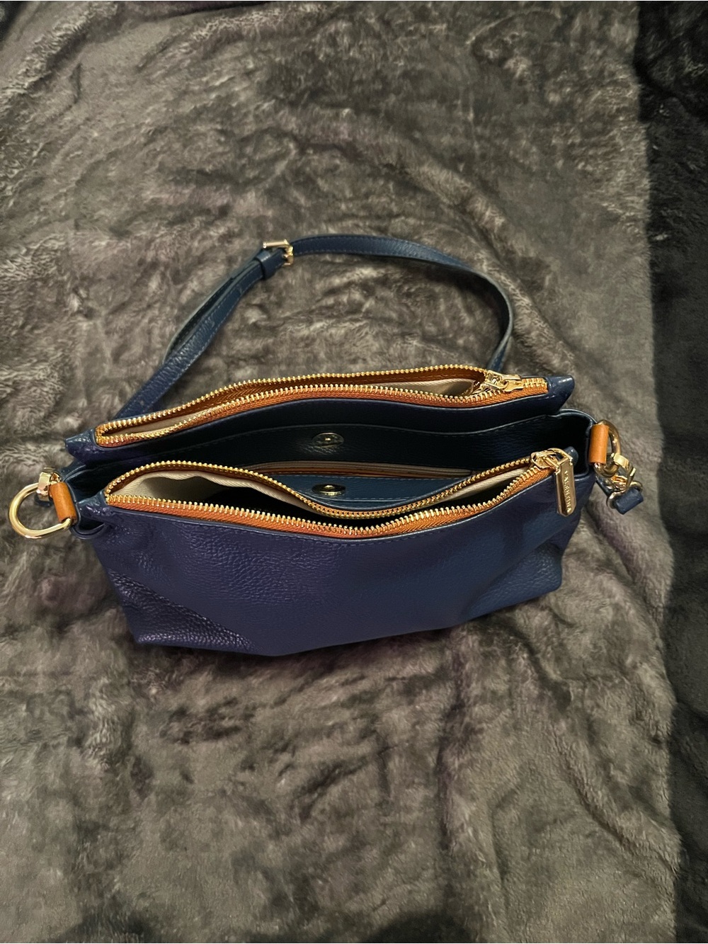 Valentina Navy Leather Crossbody Bag with Gold Hardware